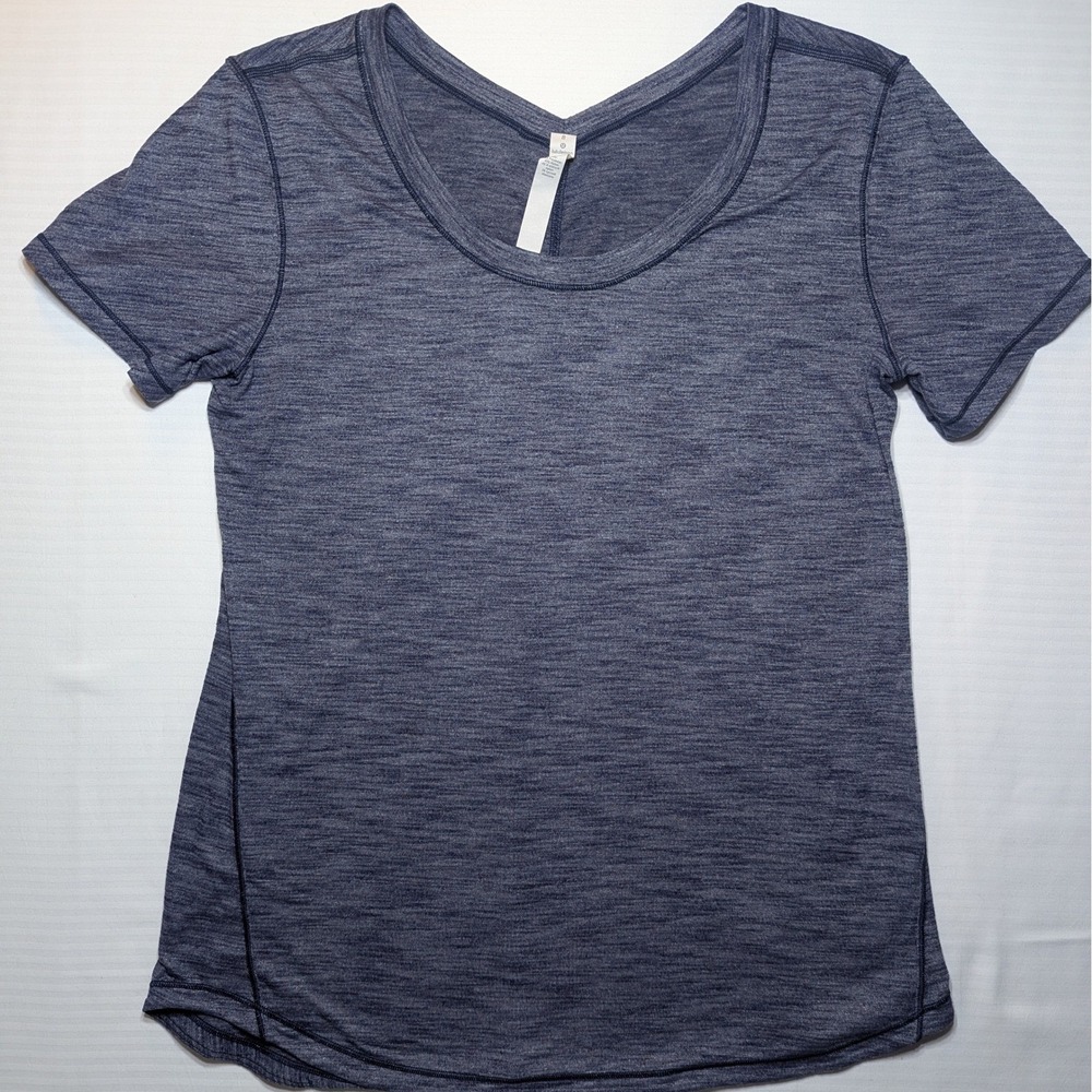 Lululemon Scoop Neck Athletic T-Shirt 8 Heathered Blue X-Static Short Sleeve